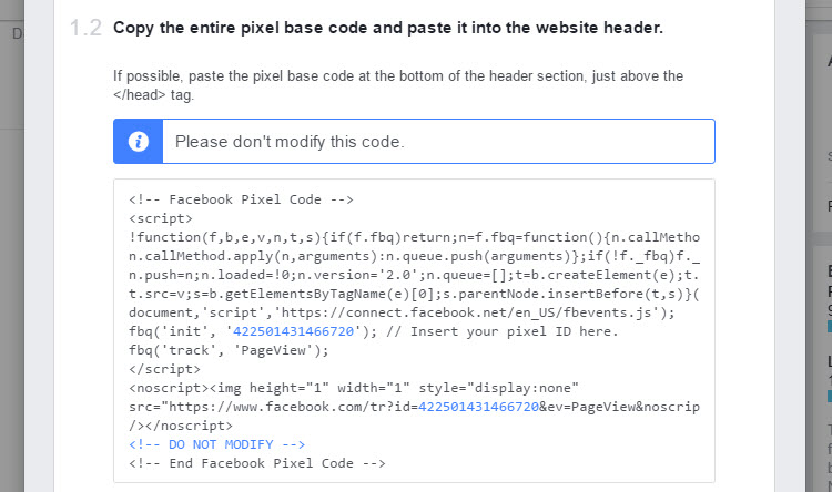 Código base de pixel do Facebook