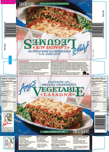 Amy's brand Vegetable Lasagna - 269 g