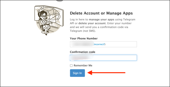 Sign in After Entering Confirmation Code on Telegram Website