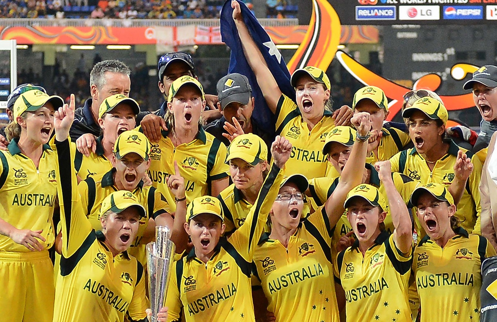 Australians with the trophy after beating England in the finals of the 2012 T20 World Cup