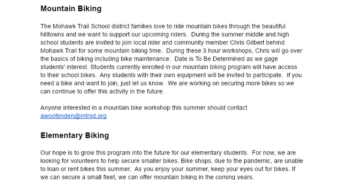 Mountain Biking: A Call to Action