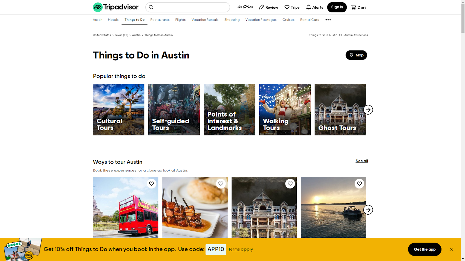 TripAdvisor "Things To Do in Austin" page screenshot