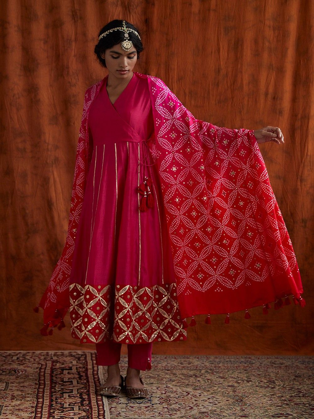 the loom - Pink Chanderi Silk Angrakha Kalidar Suit