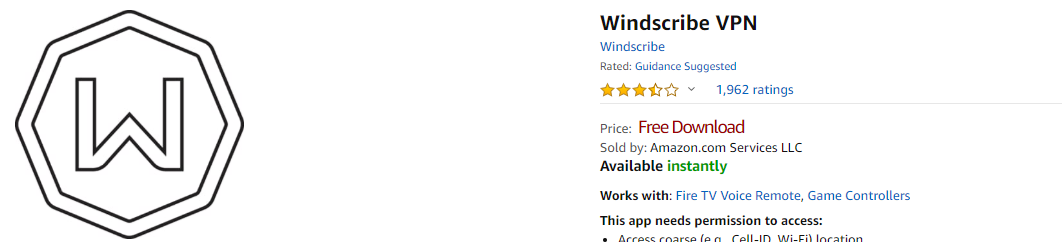 Windscribe free VPN for firestick
