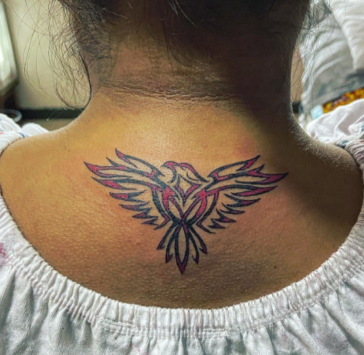 Tribal Eagle Back Neck Tattoos Women
