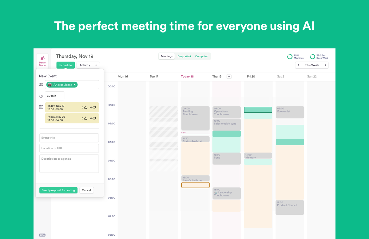 Find the perfect time to meet across time zones and protect everyone's uninterrupted work with Dewo.