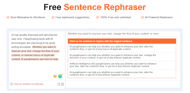 SentenceRephraser.com website screenshot