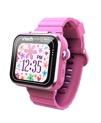 A pink digital watch with flowers on it

Description automatically generated