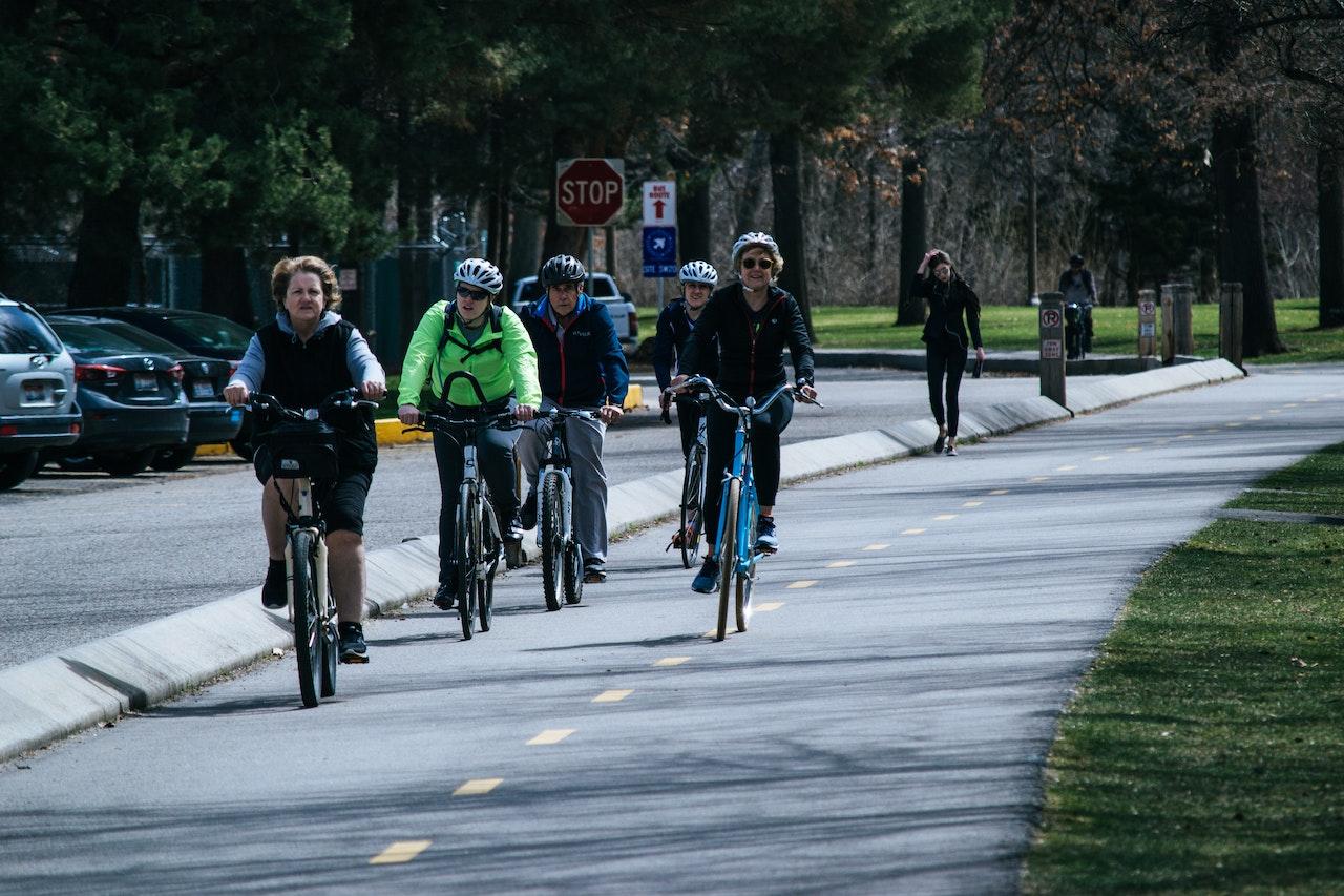 A group of people cycling