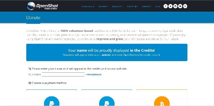 Página de donación de OpenShot