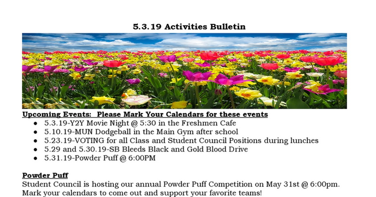5.3.19  Student and Parent Bulletin