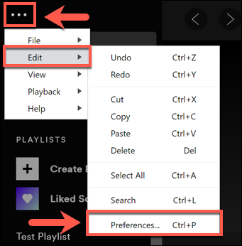 Click the three-dot menu icon > Edit > Preferences