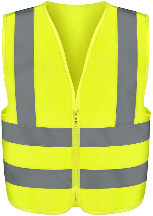 NEIKO High Visibility Safety Vest with Reflective Strips | Neon Yellow Color | Zipper Front | High Visibility and Safety