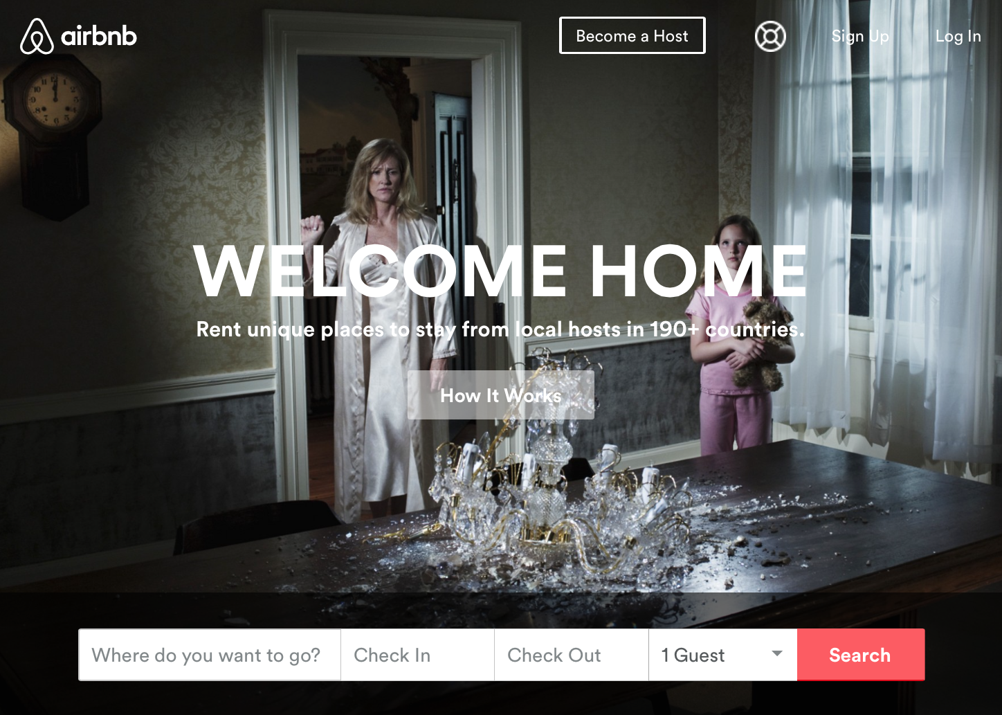 Imagen de la pantalla de inicio al sitio www.airbnb.com con la frase Welcome Home. 