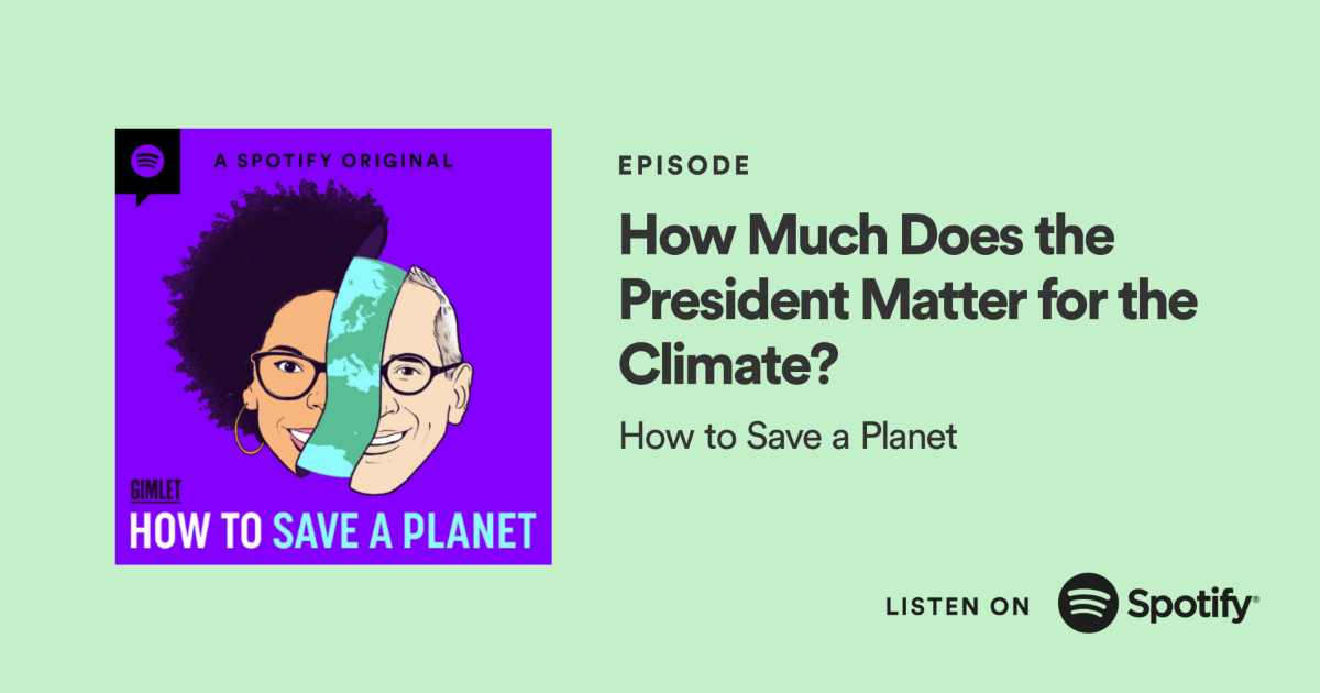 Episode Promo Image Title of episode with the show's branded illustration of hosts Dr. Ayana Elizabeth Johnson and Alex Blumberg separated by a sliver of planet Earth. Image is hyperlinked to respective Spotify episode page.