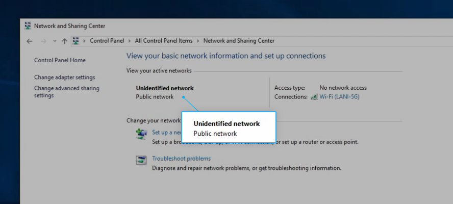 unidentified network found in network and sharing center