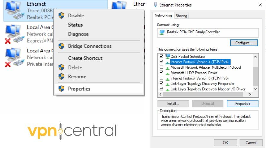 windows ethernet properties ipv4