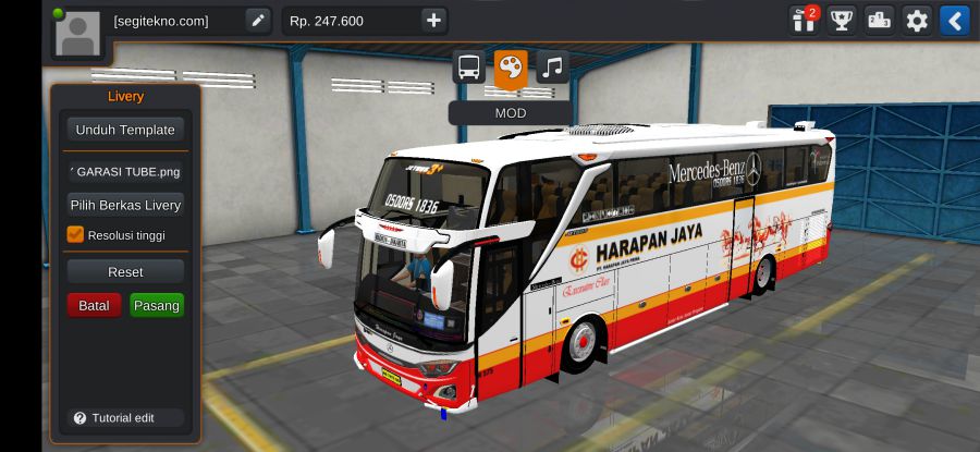 Download Mod Bussid Harapan Jaya JB3+ Mercy O500R