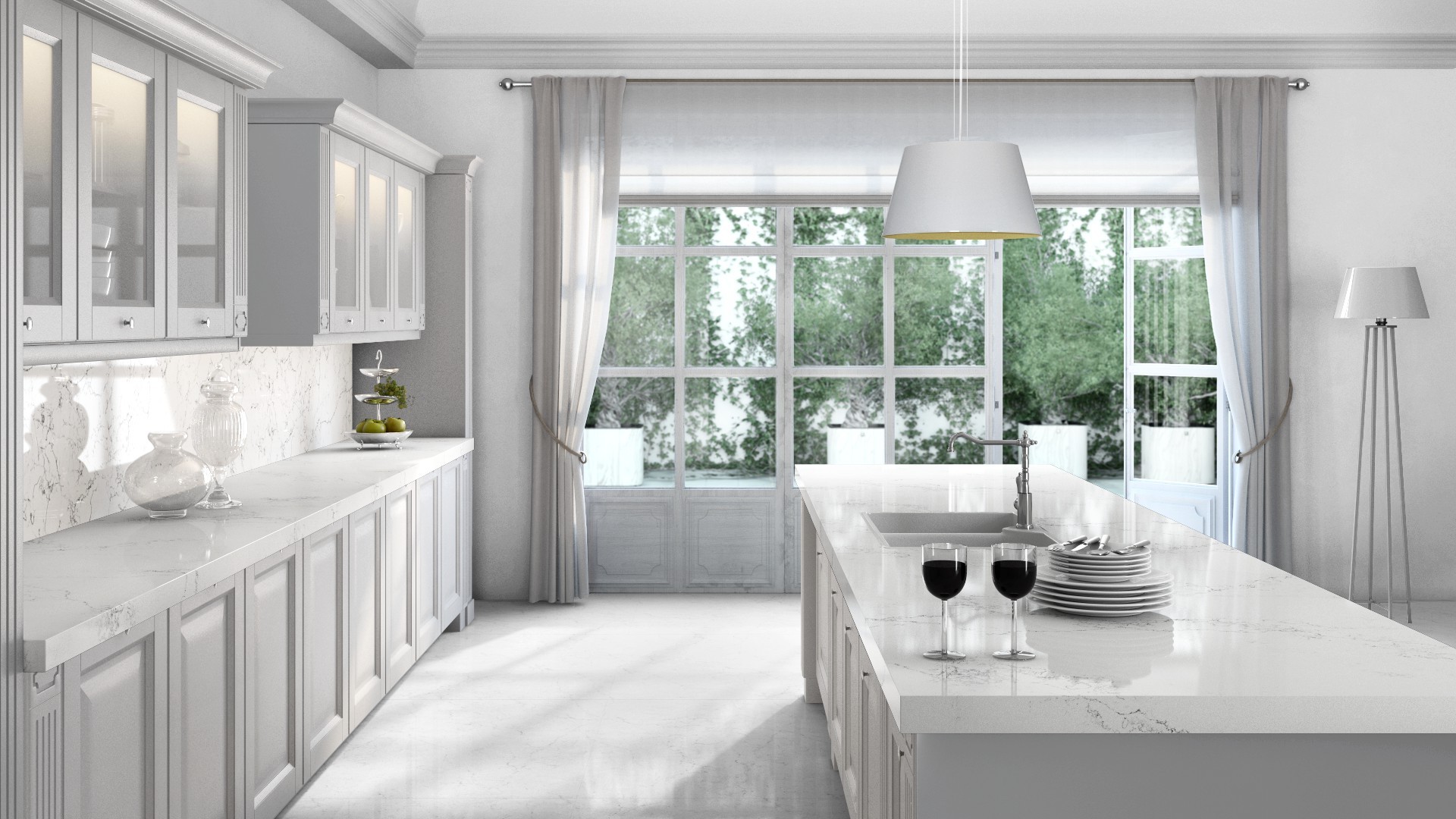 White Quartz Countertops Caesarstone, Pure White Kitchen Countertops