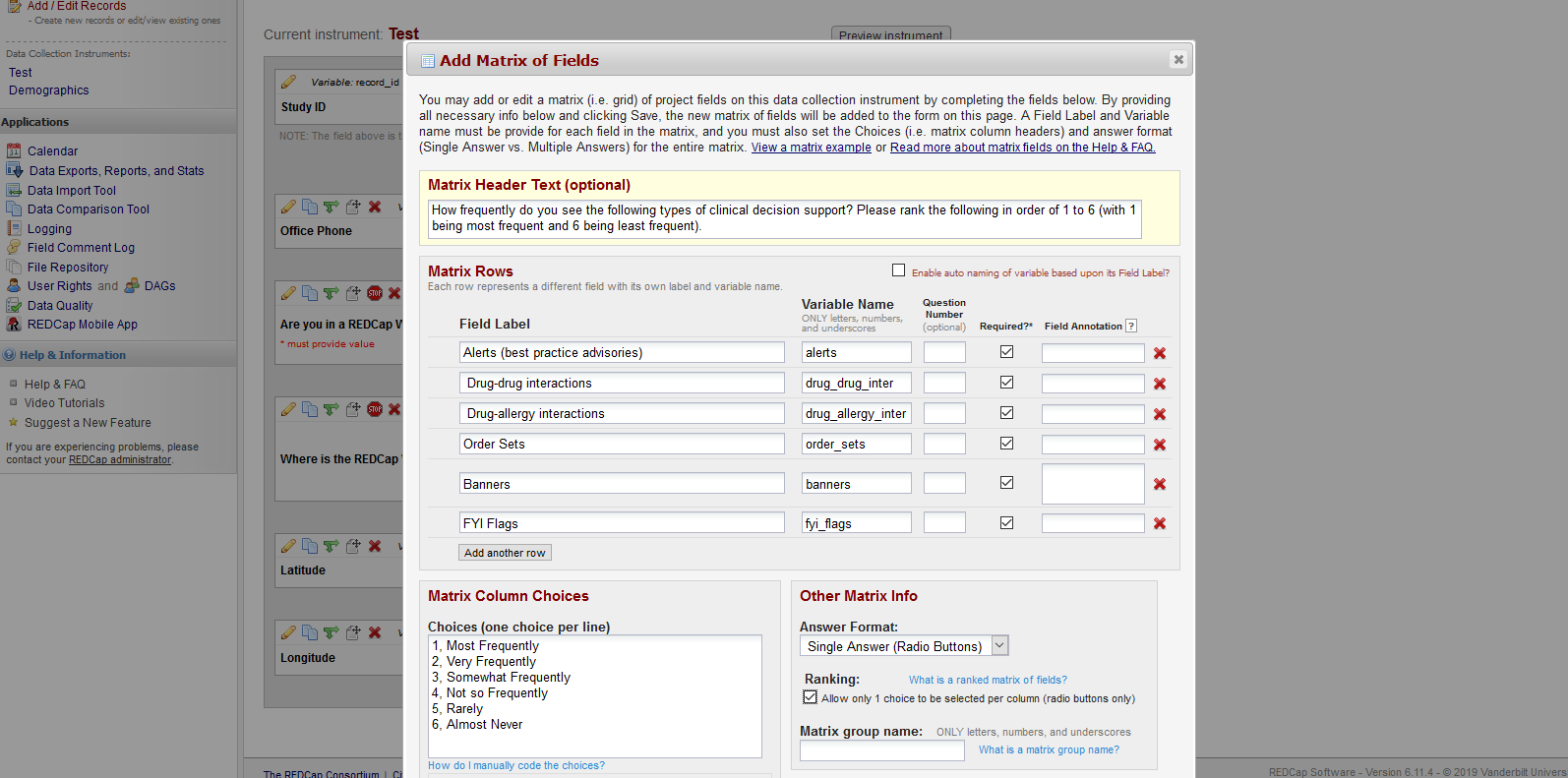 Matrix fields likert scale using redcap research guides at temple