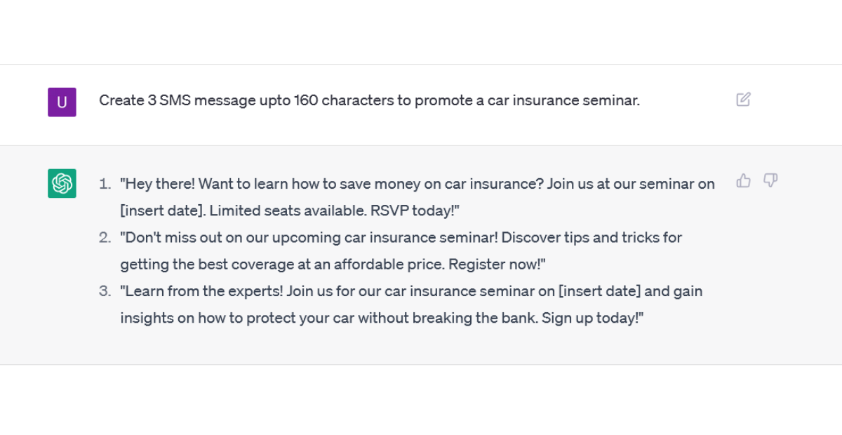chatgpt prompt and response to promote a car insurance seminar