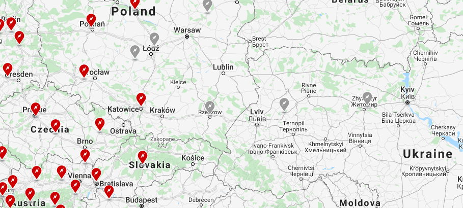 Карта расположения Supercharger в Украине