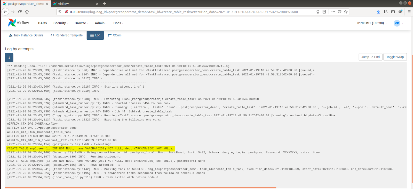 Airflow Postgres Operator: Verify your Connection Step 7.4