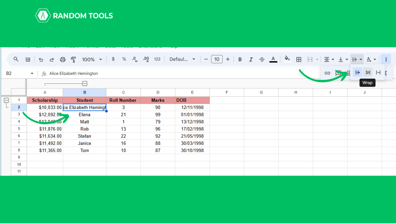 how to wrap text in google sheet