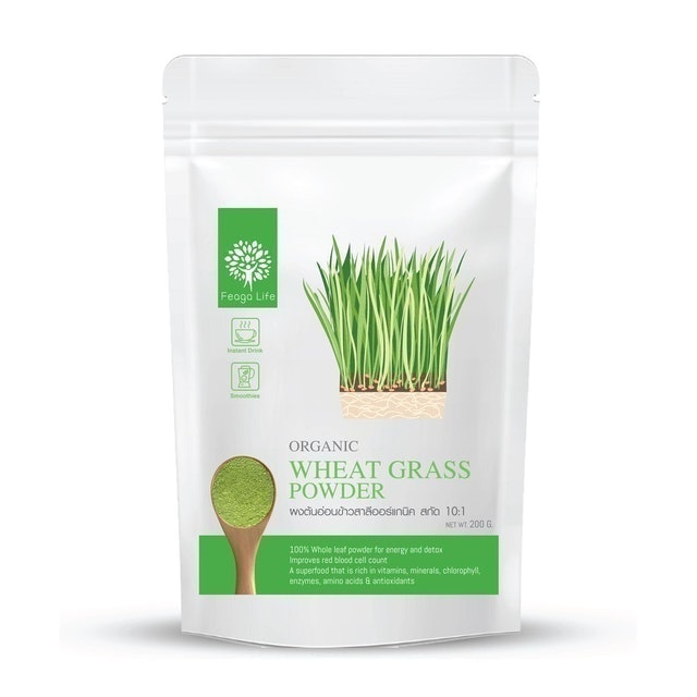 1. ต้นอ่อนข้าวสาลี ตรา Feaga Life สูตร  Organic Wheat Grass Powder