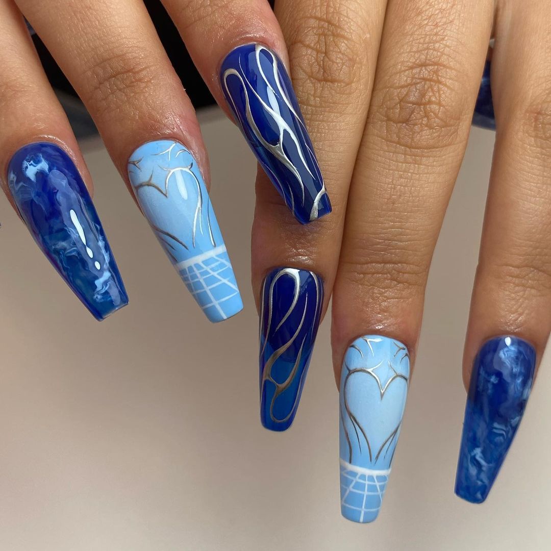 Blue Chrome Coffin Nail Design