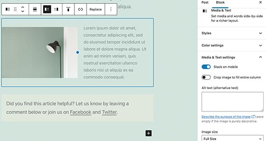 Bloco de mídia e texto