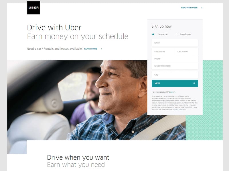 Uber landing page: Amazon Associates  