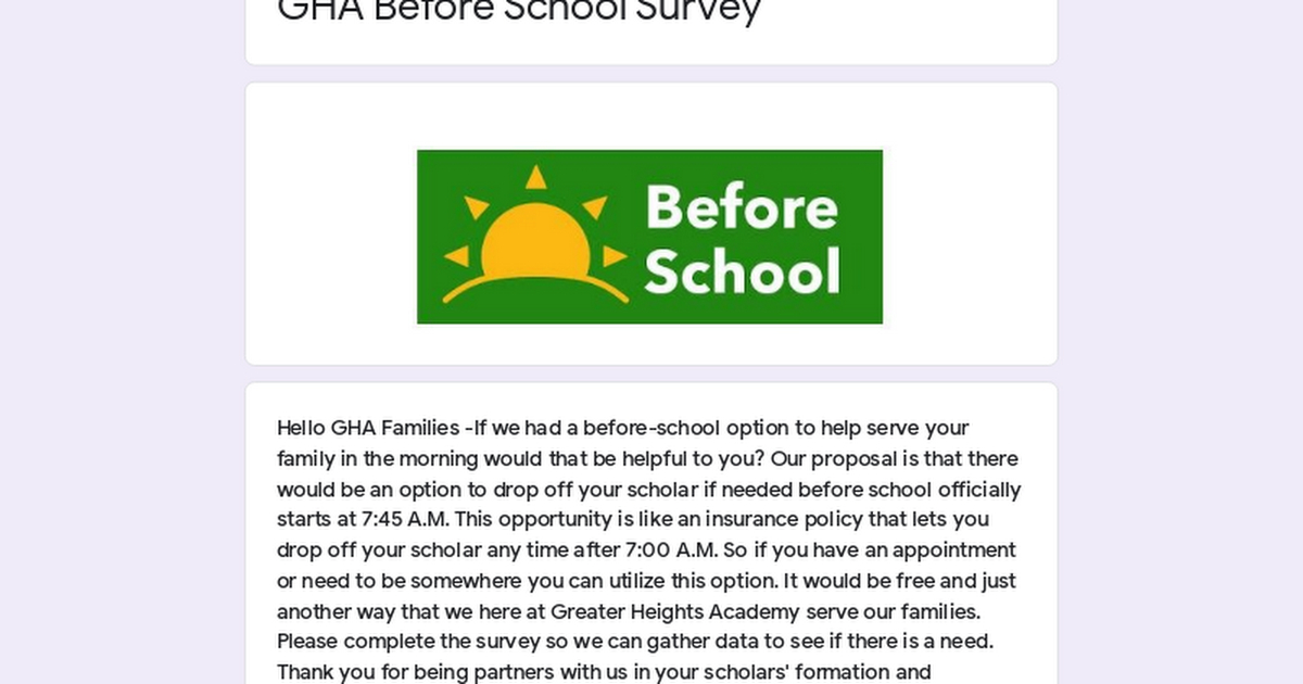 GHA Before School Survey