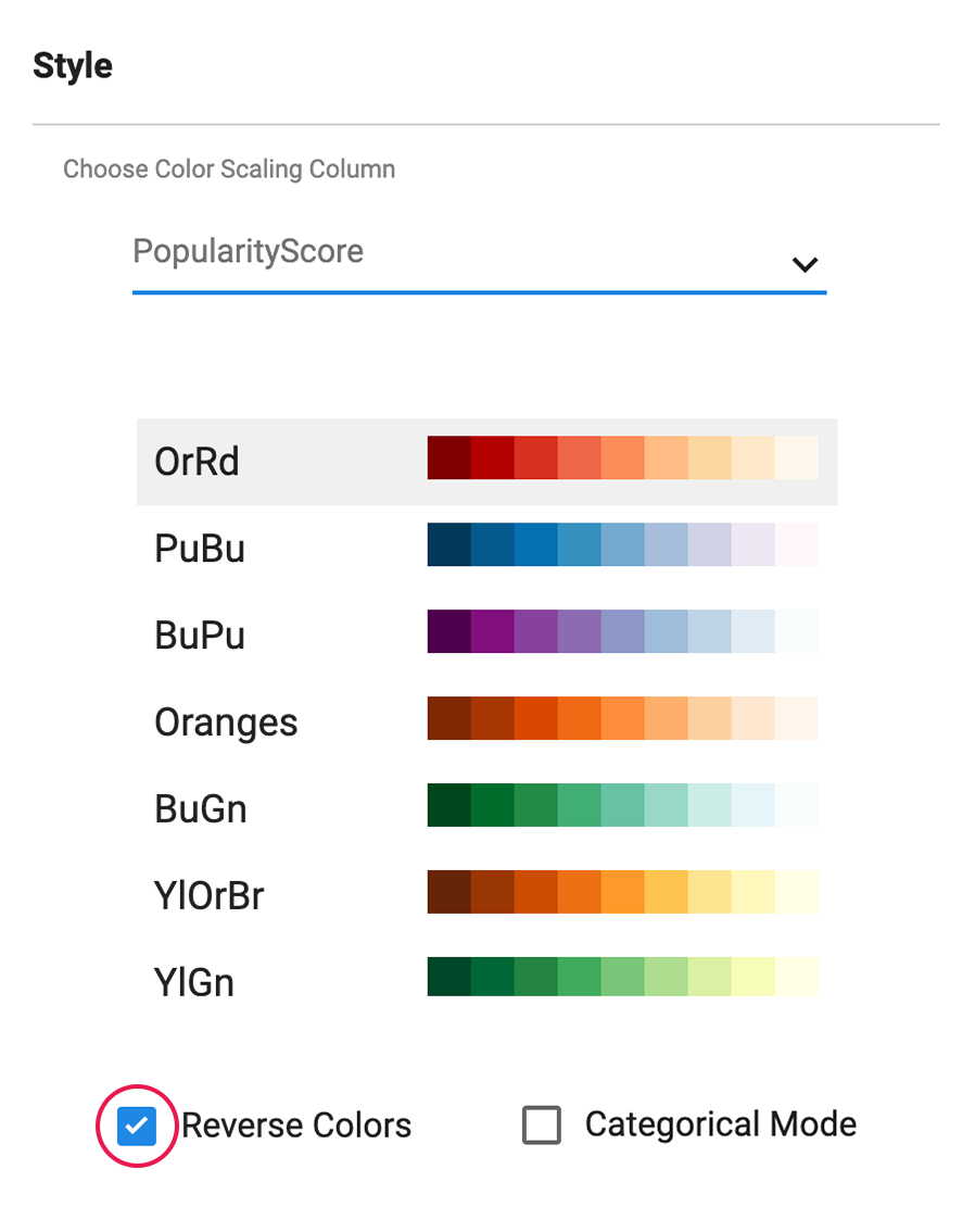 Choose color scaling menu with Reverse Colours selected