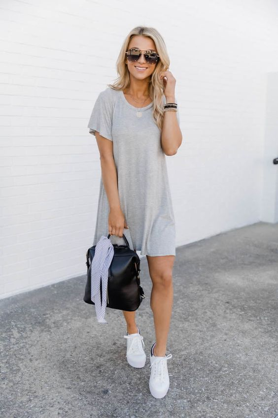T-shirt dress and sneakers