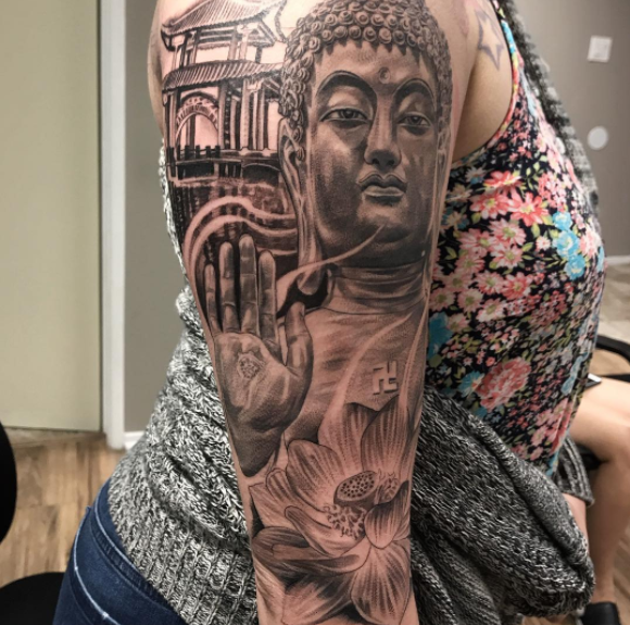 Awesome Buddha Tattoo Full Sleeve