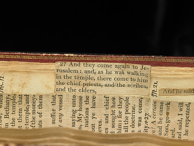 <em>An interior shot where Jefferson added phrases to his Bible.</em>