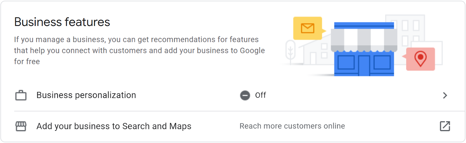 Google banner explaining business features