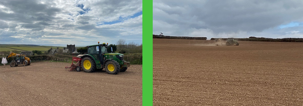 Drilling the crops at Pickwell Barton Farm, North Devon. 