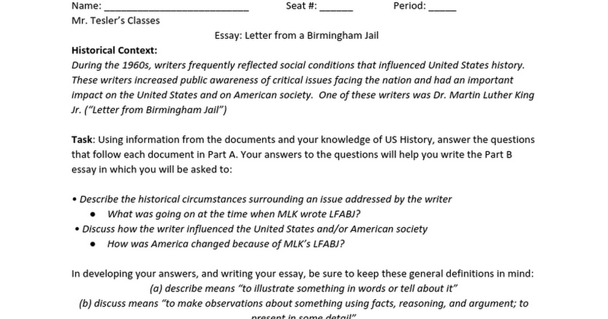 Letter from Birmingham Jail – ML King