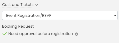 print screen of Timely event platform showing where to activate RSVP booking request for a particular event