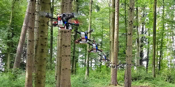 The UZH autonomous racing drone flying through a forest without crashing