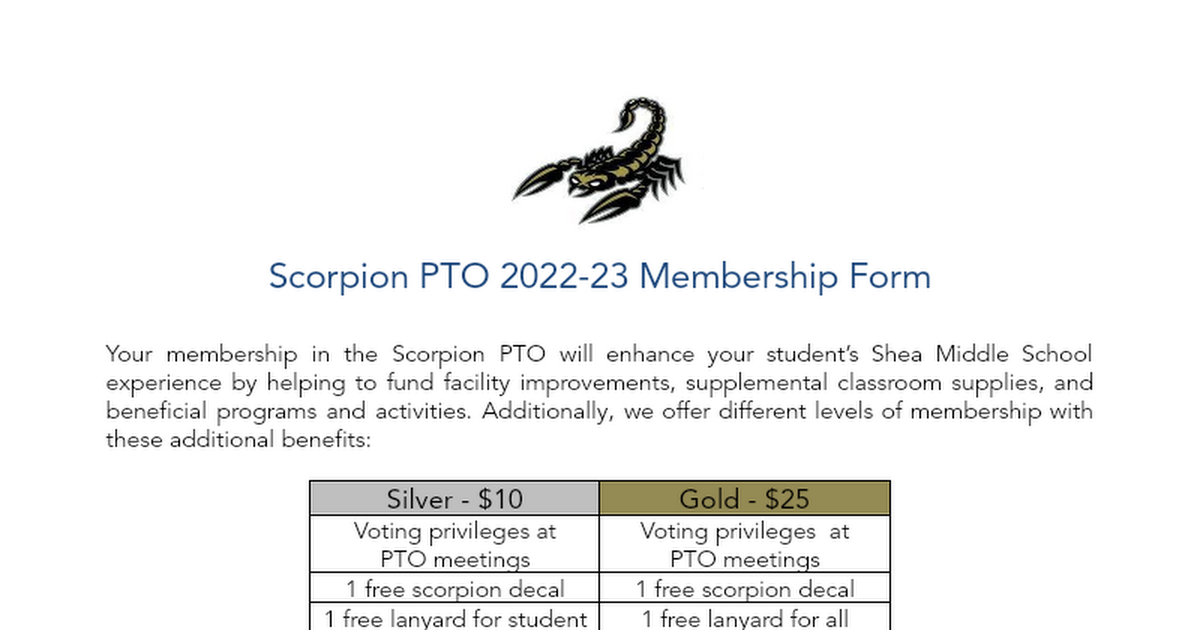Scorpion PTO 2022-23 Membership Form