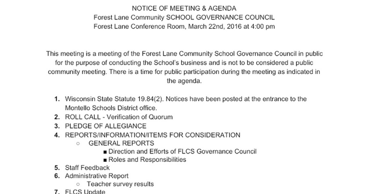 FLCS Governance Council 3/22/2016