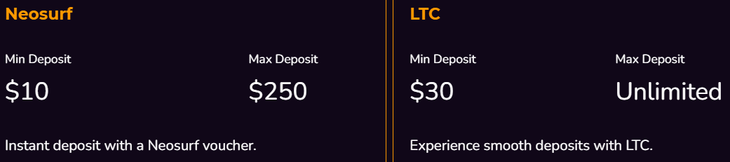Dépôt minimum par méthode de paiement