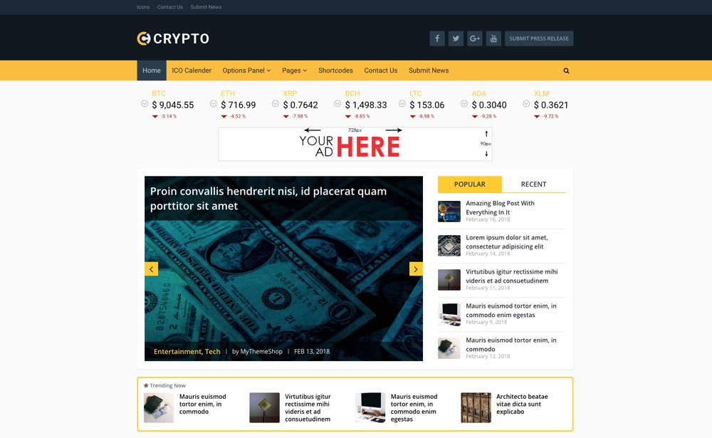 Crypto – Um tema WordPress de Bitcoin e criptomoeda