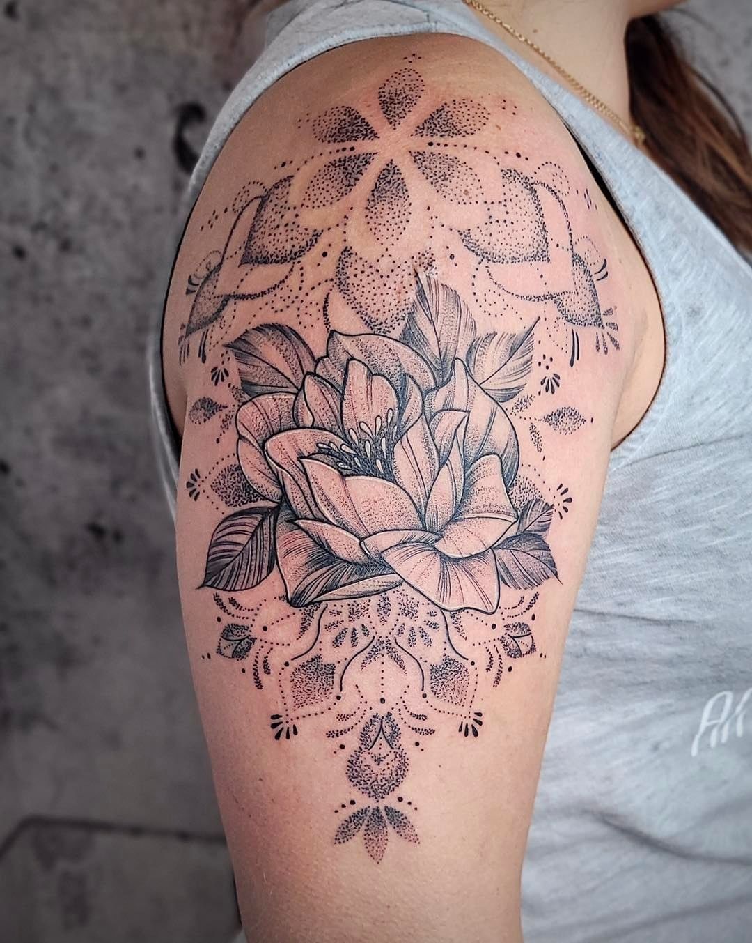 Flower Mandala Tattoo On Shoulder