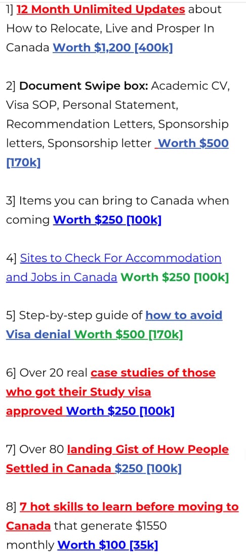 Latest Bonuses attached to Victor Ola's NO IELTS TO CANADA course