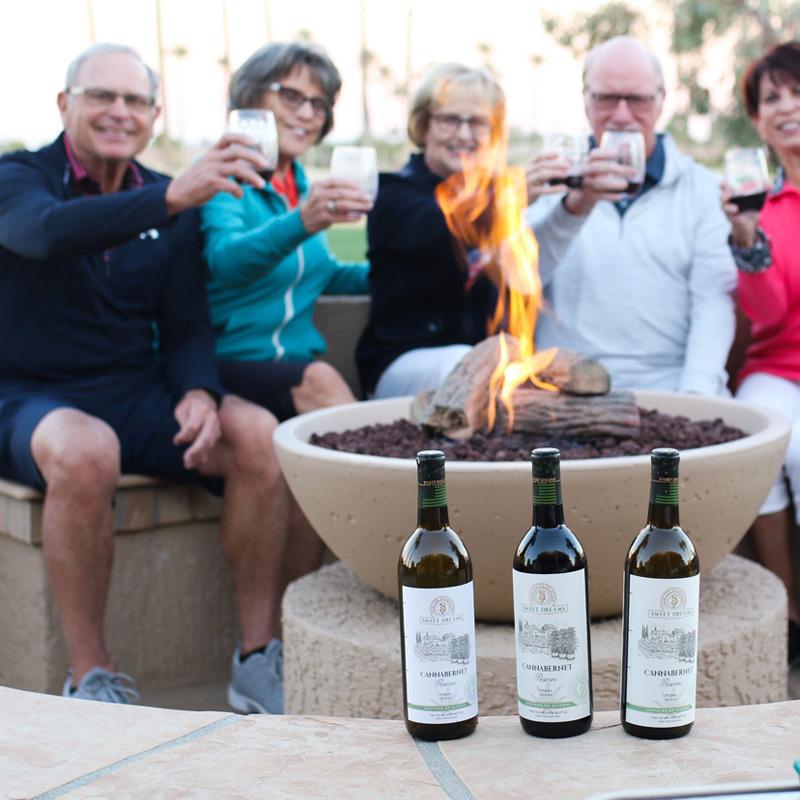 A group of people sitting on a bench with bottles of wine

Description automatically generated with low confidence