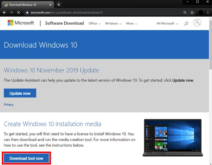 Download Windows Media Creation Tool from the Microsoft website